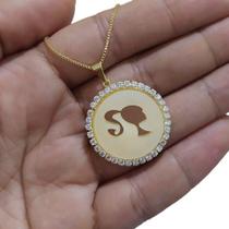 Colar Pingente Madre Pérola Barbie Pedra Zirconia Semi Joia