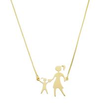 Colar Pingente Mãe Segurando A Mão Da Filha Banhado A Ouro 1 Colar Pingente Mãe Segurando A Mão Da Filha Banhado A Ouro 1