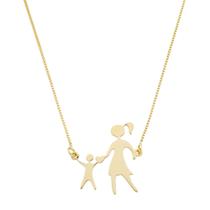 Colar Pingente Mãe Segurando A Mão Do Filho Banhado A Ouro