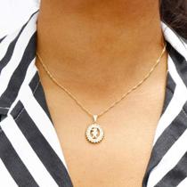 Colar Pingente Mandala com Menino ou Menina com Strass Folheado em Ouro 18K