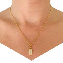 Colar Pingente Mão de Deus Hamsá Fátima com Zircônias Folheado a Ouro 18k