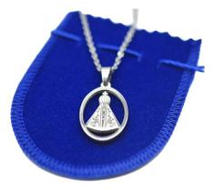 Colar Pingente Medalha Nossa Senhora Aparecida Aço Inox 45cm