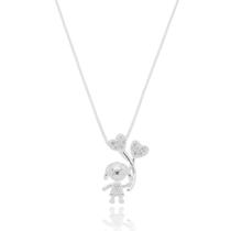 Colar Pingente Menina Balão Coração Pequenos com Micro Zircônias Cristal Banhado a Prata Colar Pingente Menina Balão Coração Pequenos com Micro Zircônias Cristal Banhado a Prata