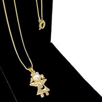 Colar Pingente Menina Com Pérola Banho De Ouro 18k 1887A Colar Pingente Menina Com Pérola Banho De Ouro 18k 1887A