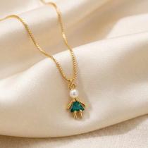 Colar Pingente menina zircônia triângular turmalina e pérola banhado a ouro 18k Colar Pingente menina zircônia triângular turmalina e pérola banhado a ouro 18k