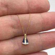 Colar Pingente Ouro 18k Nossa Senhora com Pedras com CORRENTE k040K100 Colar Pingente Ouro 18k Nossa Senhora com Pedras com CORRENTE k040K100