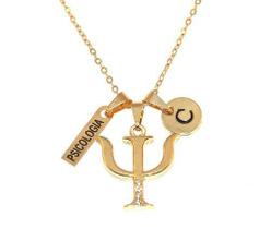 Colar Pingente Psicologia Plaquinha E Inicial Folheado Ouro