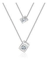 Colar Pingente Quadrado Dupla Camada De Cristal