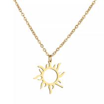 Colar Pingente Sol Étnico Prata e Dourado Colar Pingente Sol Étnico Prata e Dourado