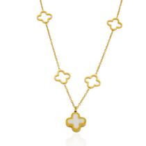 Colar Pingente Trevo Branco e Trevo Dourado Colar Pingente Trevo Branco e Trevo Dourado