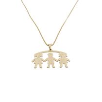 Colar Pingente Trio Duas Meninas e um Menino Liso Banhado Ouro 18k