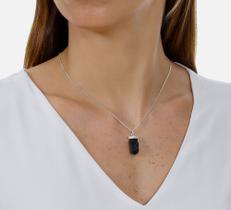 Colar + Pingente Turmalina Negra Pedras Naturais Prata 925