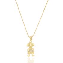 Colar Pingente Uma Menina com Micro Zircônia Cristal Banhado a Ouro 18K