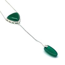 Colar Pingete Duplo Agata Verde Ródio Branco Lizzy Fatin Colar Pingete Duplo Agata Verde Ródio Branco Lizzy Fatin