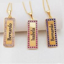 Colar Plaquinha com 1 Nome Personalizado + Zircônias Folheadas a Ouro 18k Colar Plaquinha com 1 Nome Personalizado + Zircônias Folheadas a Ouro 18k