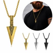 Colar Ponta De Flecha Masculino Lança Viking Aço Corrente