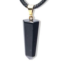 Colar Pontinha Obsidiana Negra Pedra Natural Pino Dourado Colar Pontinha Obsidiana Negra Pedra Natural Pino Dourado