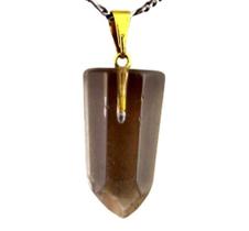 Colar Pontinha Pedra Fume Natural Presilha e Pino Dourado Colar Pontinha Pedra Fume Natural Presilha e Pino Dourado