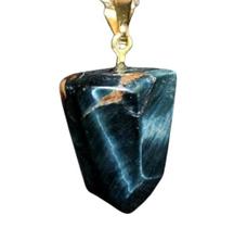 Colar Pontinha Pedra Olho de Falcão Presilha e Pino Dourado
