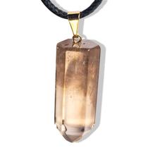 Colar Pontinha Pedra Quartzo Fumê Presilha Pino Prateado