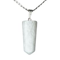 Colar Pontinha Pedra Quartzo Leitoso Presilha Pino Prateado