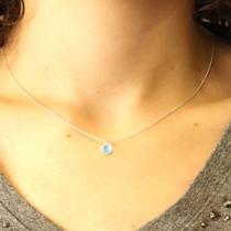 Colar Ponto Luz Zirconia Azul 5mm Prata Legitima 925