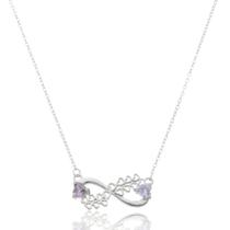 Colar Prata 925 40cm Pingente Infinito Ametista Lilás Banhado a Ródio Colar Prata 925 40cm Pingente Infinito Ametista Lilás Banhado a Ródio