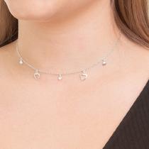 Colar prata 925 choker corações não causa alergia Fabro Saints