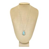 Colar Prata 925 com Banho em Platina Larimar Bruto Natural