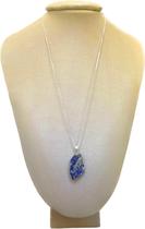 Colar Prata 925 com Banho Ródio Lápis-Lazúli Bruto Natural