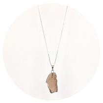 Colar Prata 925 com Banho Ródio Quartzo Fumê Bruto Natural Colar Prata 925 com Banho Ródio Quartzo Fumê Bruto Natural