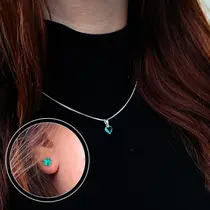 Colar Prata 925 Com Pingente Brinco de Coração Verde Zircônia Veneziana Minimalista Delicado Colar Prata 925 Com Pingente Brinco de Coração Verde Zircônia Veneziana Minimalista Delicado