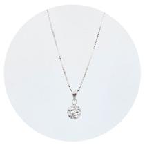 Colar Prata 925 Malha Veneziana Esfera Zircônias Para ela