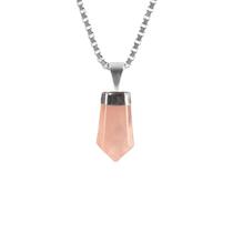 Colar Prata 925 Quartzo Rosa Obelisco de Prata Verdadeiro