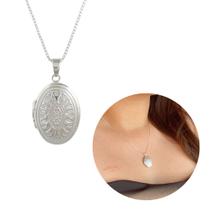 Colar Prata 925 Relicário Oval Arabesco Banhado Feminino