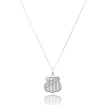 Colar Prata 925 Santos FC Escudo G Oficial com Pingente Time Futebol Licenciado Masculino Feminino
