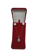 Colar Prata 925 Veneziana Olho Grego + Brinco Bola Cravejado