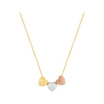 Colar Prata c/ Ouro 18K Veneziana com 3 Corações 6mm 45cm