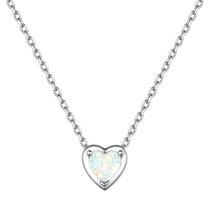 Colar: prata chique, pingente de coração de opala, prata esterlina 925