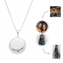 Colar Prata Com 2 Fotos Relicário Redondo Liso Banhado Moda