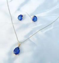 Colar prata gota zirconia azul