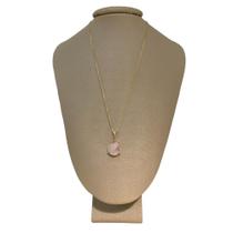 Colar Prata + Ouro 18k Gota de Quartzo Rosa Natural