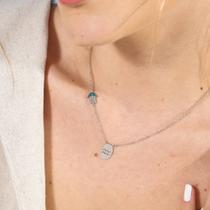 Colar Prata Signo Aquário Mão de Hamsá Cravejada com Zircônias Banho de Ródio