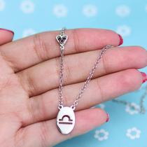 Colar Prata Signo Libra Coração Cravejada Com Zircônias 45cm - Banhado a Ródio Colar Prata Signo Libra Coração Cravejada Com Zircônias 45cm - Banhado a Ródio