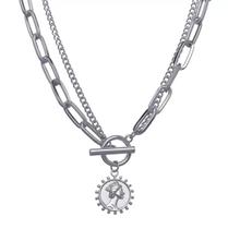 Colar Prateado Corrente Pingente Medalhão Fecho