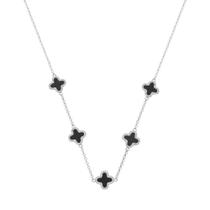 Colar Prateado de Trevos Pretos Cravejados de Zircônia Colar Prateado de Trevos Pretos Cravejados de Zircônia