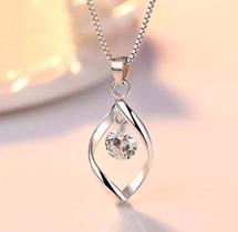 Colar Prateado Pedra Suspensa Strass Banhado A PrataF7669 Colar Prateado Pedra Suspensa Strass Banhado A PrataF7669