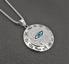 Colar Prateado Pingente Olho Hórus Egito AmuletoE7774