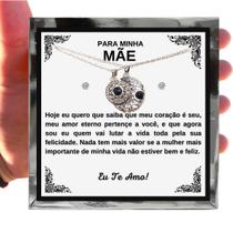 Colar Presente Aniversário Mãe Dia Das Mães Conjunto Retângulo Vermelho Pingente Brincos Anel + Linda Dedicatória