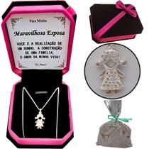 Colar Presente Feminino Aniversário Esposa Mãe De Duas Meninas Porta Jóias + Dedicatória